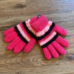 NWT Smarttrend Pink & Black Striped Fuzzy Gloves